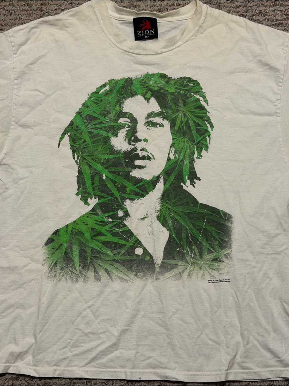 White Bob Marley Graphic T-Shirt with Green Print